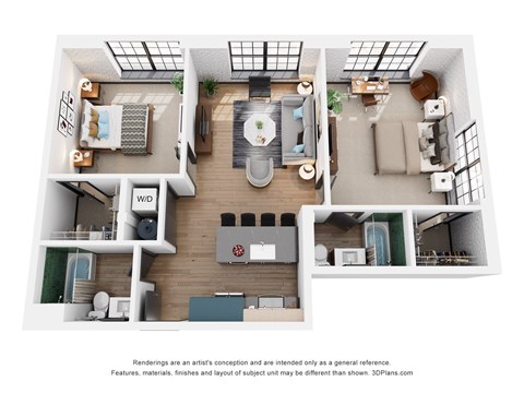 Floor plan for 2 beds, 2 baths, 1015 sqft